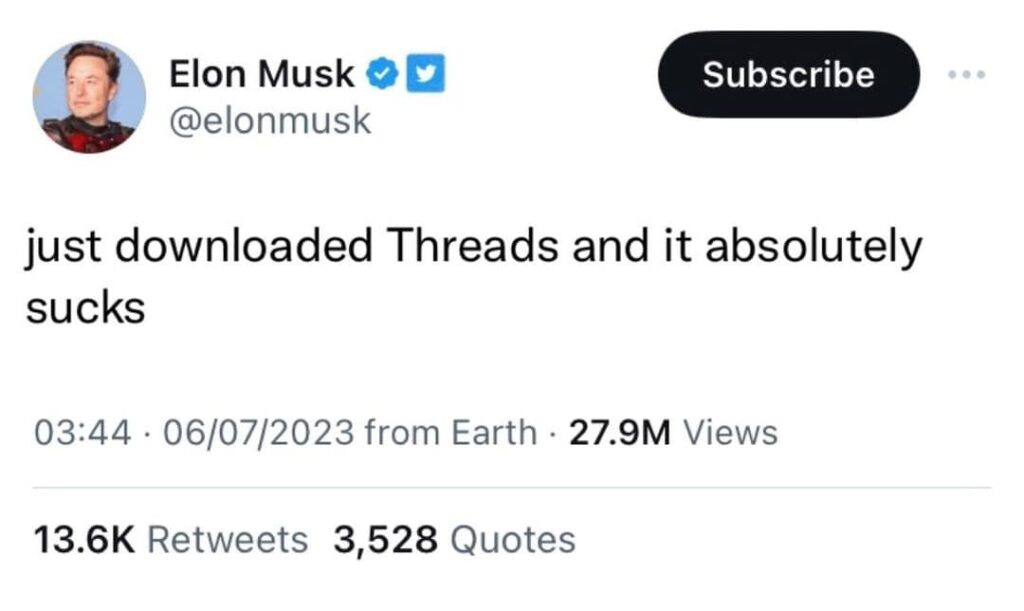 Elon Musk se moque de Thread