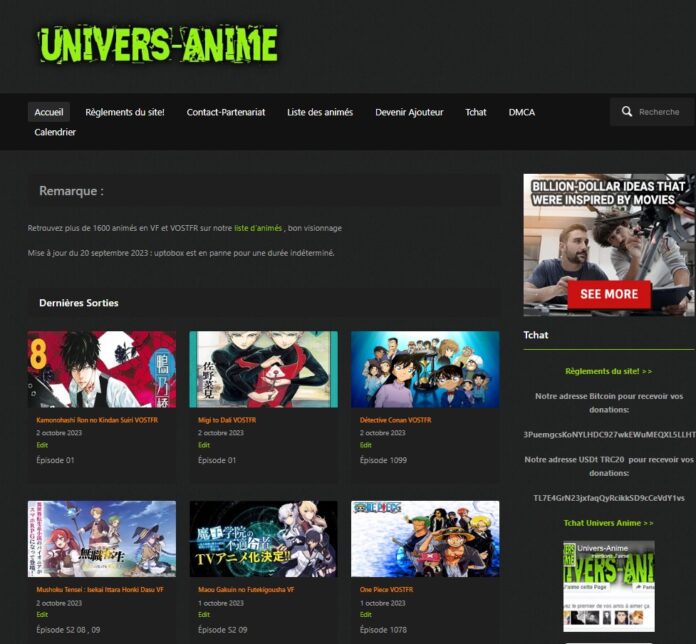 Univers Anime nouvelle adresse officielle